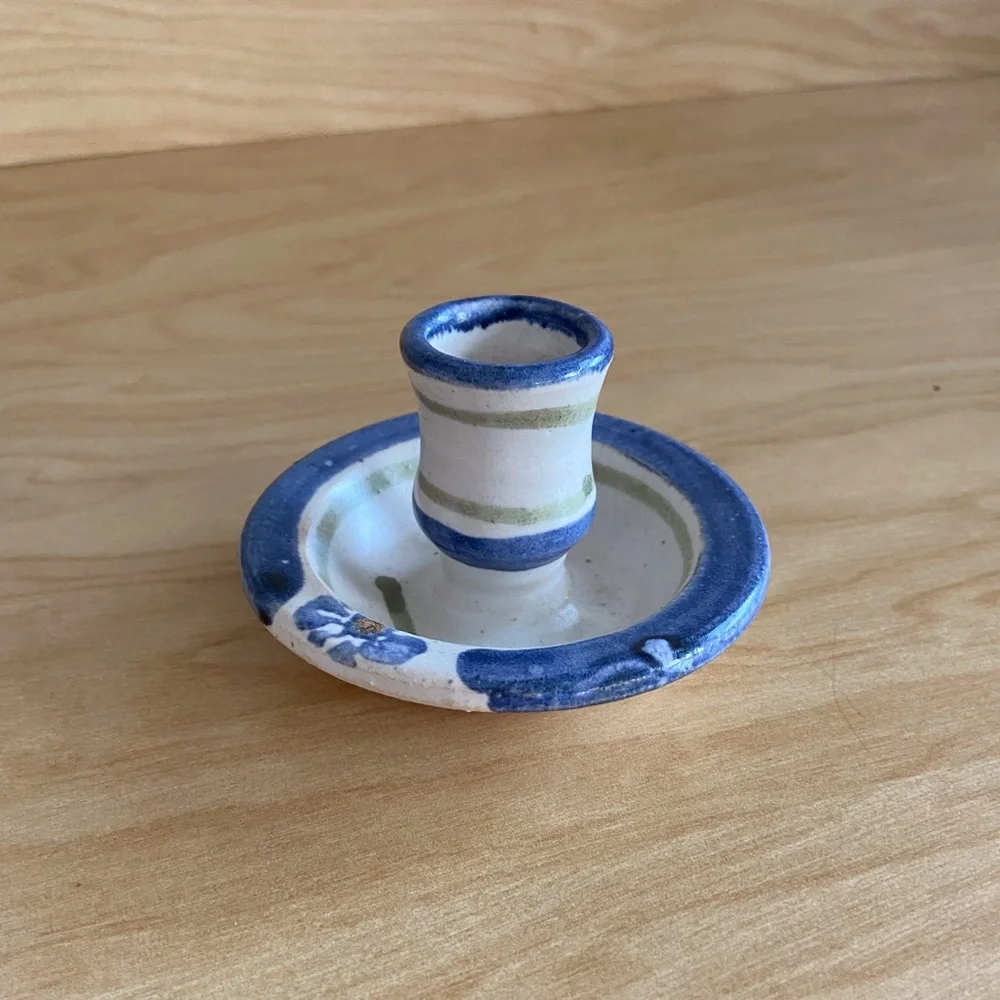 Handcrafted ceramic rustic farmhouse pottery basket and candlestick room accents
